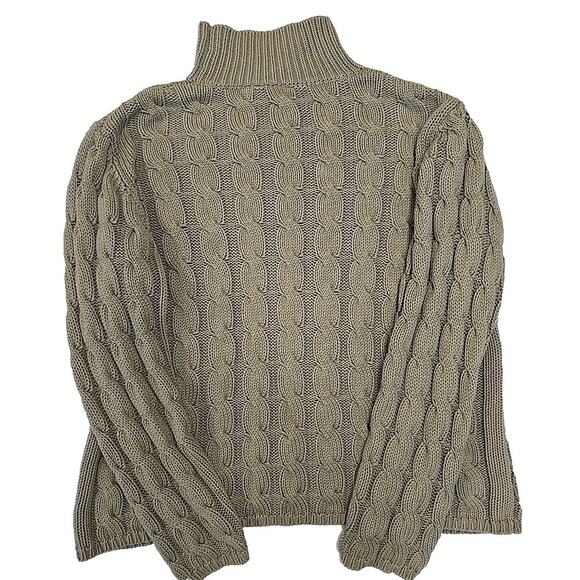 LL Bean Womens Cable Knit Sweater Size XL Sage Green Turtleneck - Picture 5 of 7